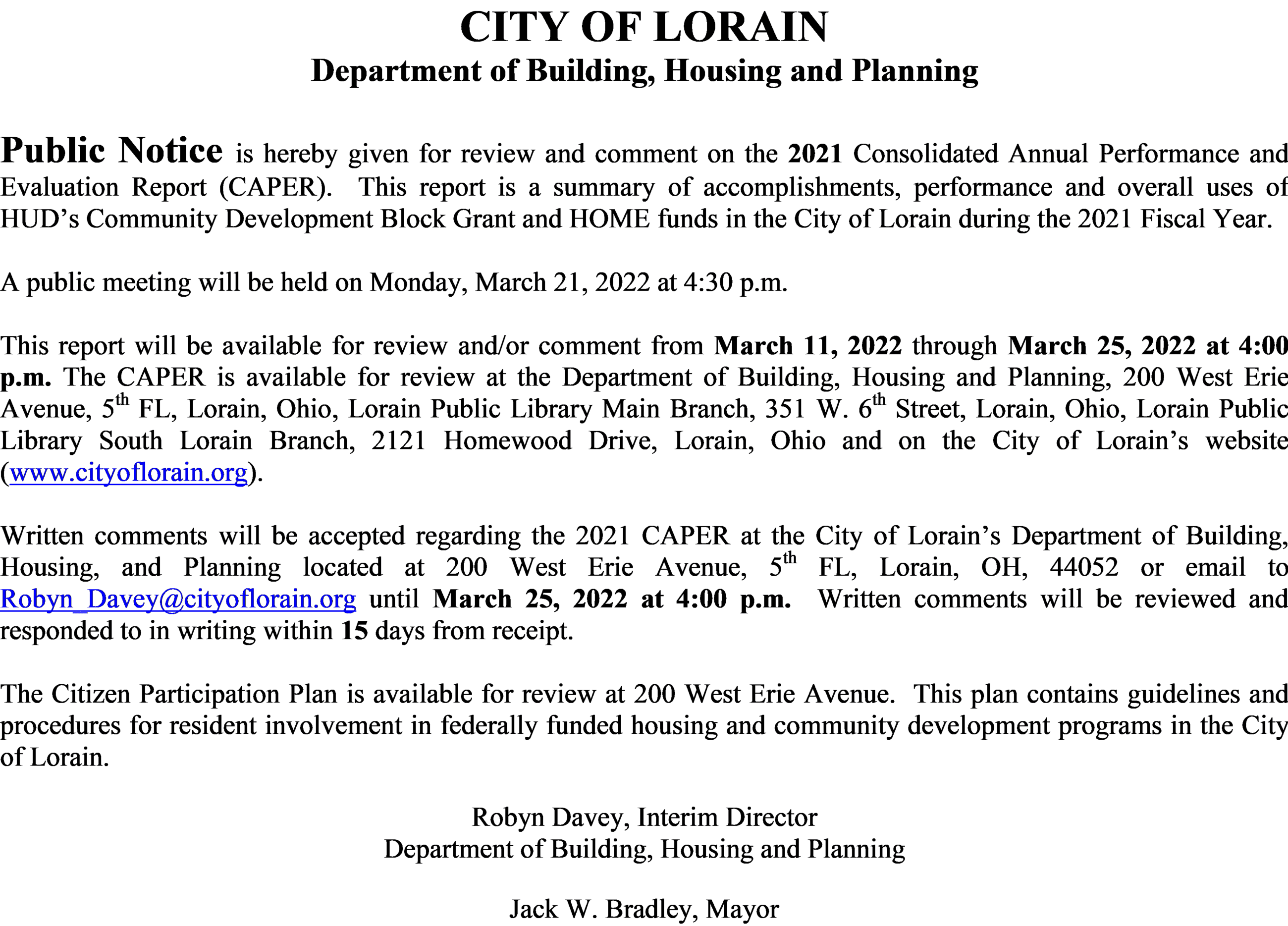 2021 CAPER Notice